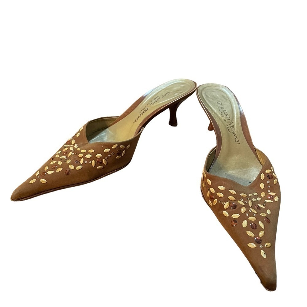 Giuliano Venanzi Embellished Mule Slip On Heels (38IT = 7.5 US)